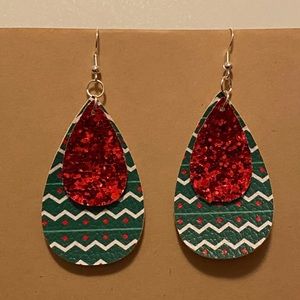 Handmade Faux Leather Earrings- Red & Green